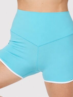 aerie High-Rise Aqua Blue Bike Shorts with White Trim